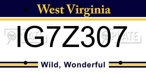 IG7Z307 West Virginia License Plate