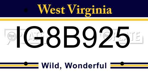 IG8B925 West Virginia License Plate