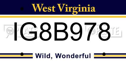 IG8B978 West Virginia License Plate