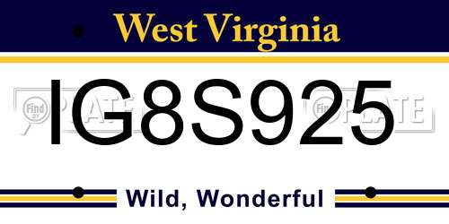 IG8S925 West Virginia License Plate