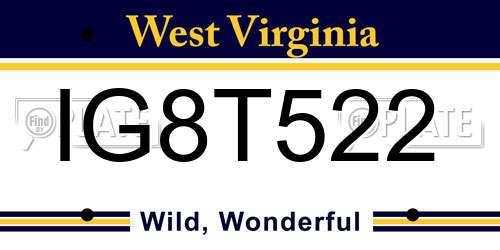IG8T522 West Virginia License Plate