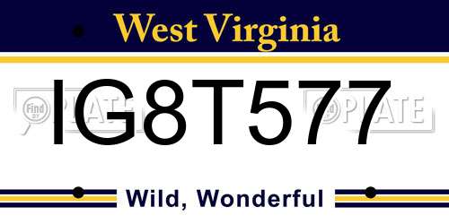 IG8T577 West Virginia License Plate