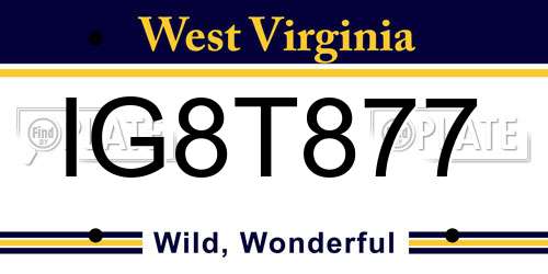 IG8T877 West Virginia License Plate
