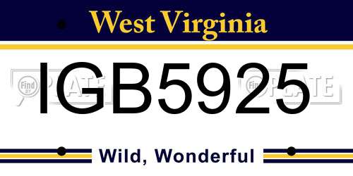 IGB5925 West Virginia License Plate