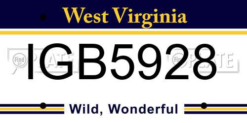 IGB5928 West Virginia License Plate