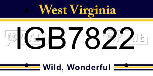 IGB7822 West Virginia License Plate