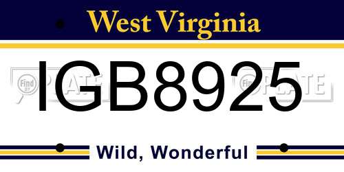 IGB8925 West Virginia License Plate