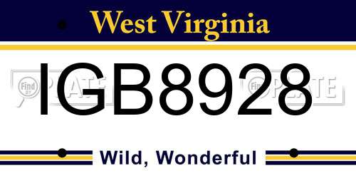 IGB8928 West Virginia License Plate