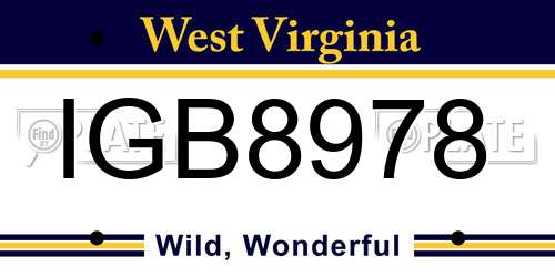 IGB8978 West Virginia License Plate