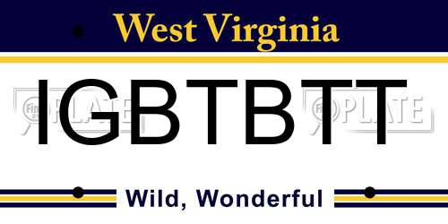 IGBTBTT West Virginia License Plate