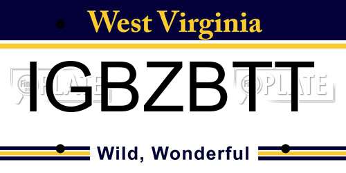 IGBZBTT West Virginia License Plate