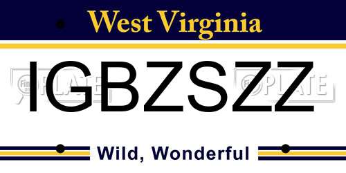IGBZSZZ West Virginia License Plate