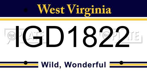 IGD1822 West Virginia License Plate