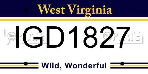 IGD1827 West Virginia License Plate