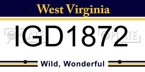 IGD1872 West Virginia License Plate