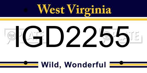IGD2255 West Virginia License Plate