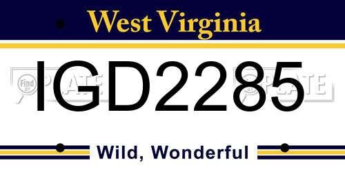 IGD2285 West Virginia License Plate