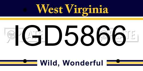 IGD5866 West Virginia License Plate