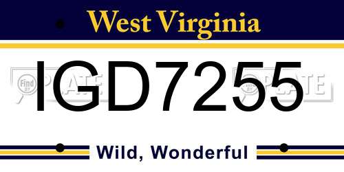 IGD7255 West Virginia License Plate