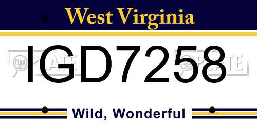 IGD7258 West Virginia License Plate