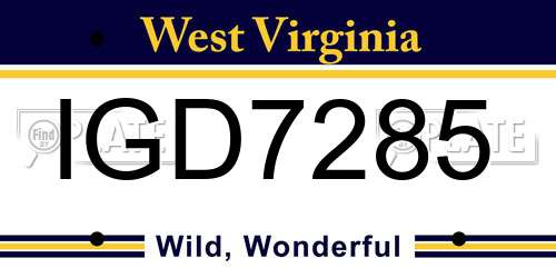 IGD7285 West Virginia License Plate