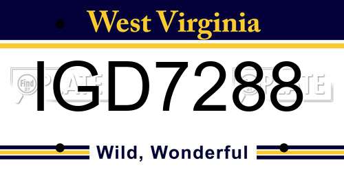 IGD7288 West Virginia License Plate