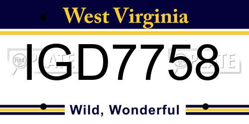 IGD7758 West Virginia License Plate
