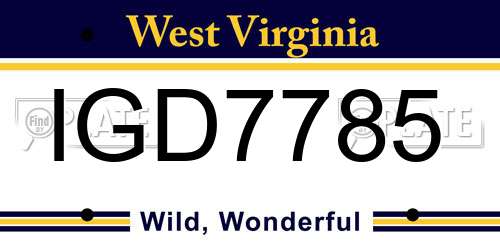 IGD7785 West Virginia License Plate