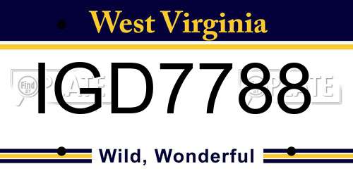 IGD7788 West Virginia License Plate