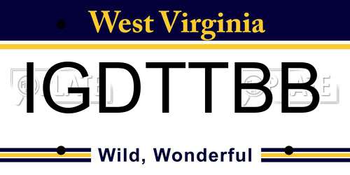 IGDTTBB West Virginia License Plate