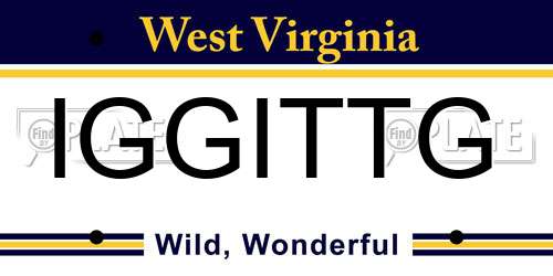 IGGITTG West Virginia License Plate