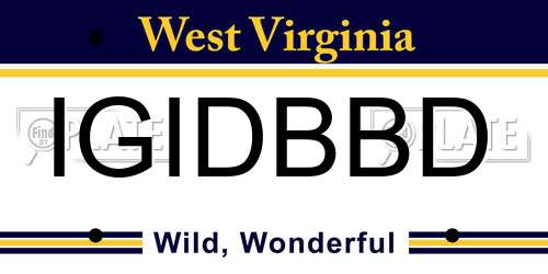 IGIDBBD West Virginia License Plate