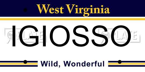 IGIOSSO West Virginia License Plate
