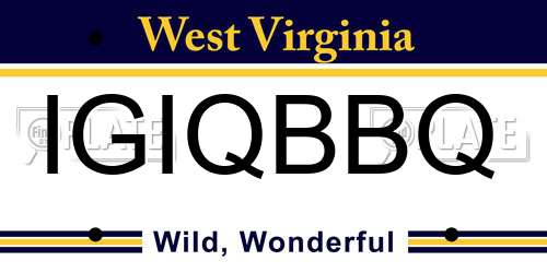 IGIQBBQ West Virginia License Plate