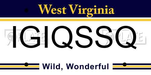 IGIQSSQ West Virginia License Plate
