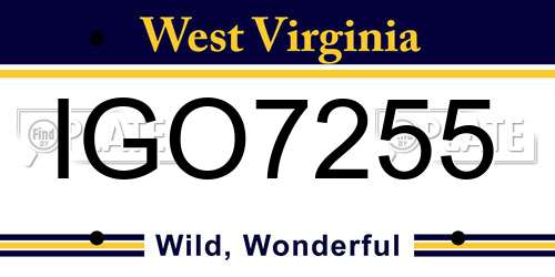 IGO7255 West Virginia License Plate