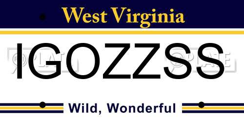 IGOZZSS West Virginia License Plate
