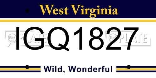 IGQ1827 West Virginia License Plate