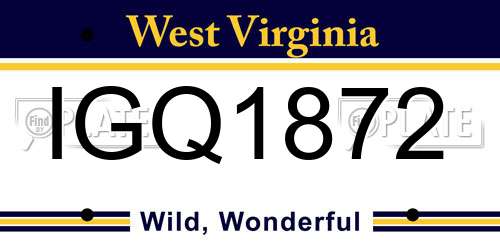 IGQ1872 West Virginia License Plate