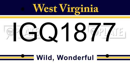 IGQ1877 West Virginia License Plate