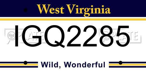 IGQ2285 West Virginia License Plate