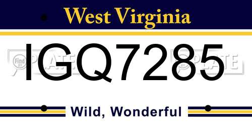 IGQ7285 West Virginia License Plate