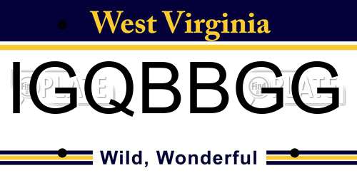 IGQBBGG West Virginia License Plate