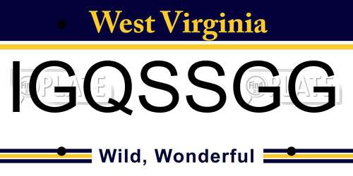 IGQSSGG West Virginia License Plate