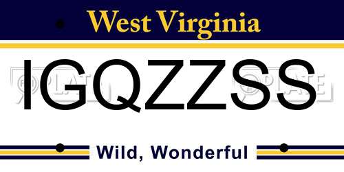 IGQZZSS West Virginia License Plate