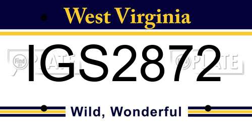 IGS2872 West Virginia License Plate