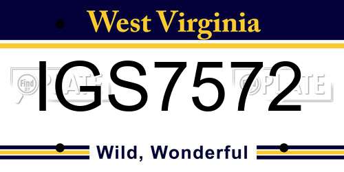IGS7572 West Virginia License Plate