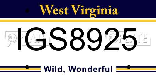 IGS8925 West Virginia License Plate