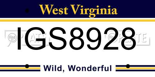 IGS8928 West Virginia License Plate