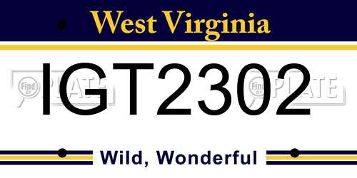 IGT2302 West Virginia License Plate